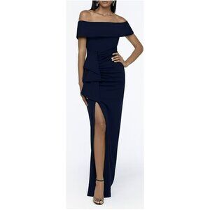 Xscape Size 8 Black Jersey Off Shoulder Long Maxi Dress Formal Gown NWT